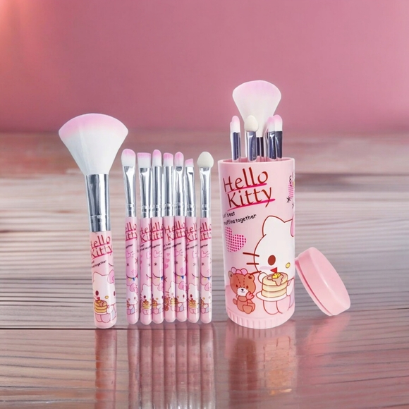 HELLO KITTY Professional 8pc Makeup Brush Set with Open & Close Rotating Case - Picture 9 of 14